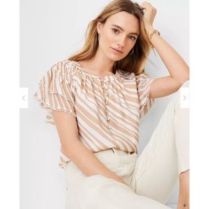 ANN TAYLOR Zebra Stripe Lacy Flutter Sleeve Top
